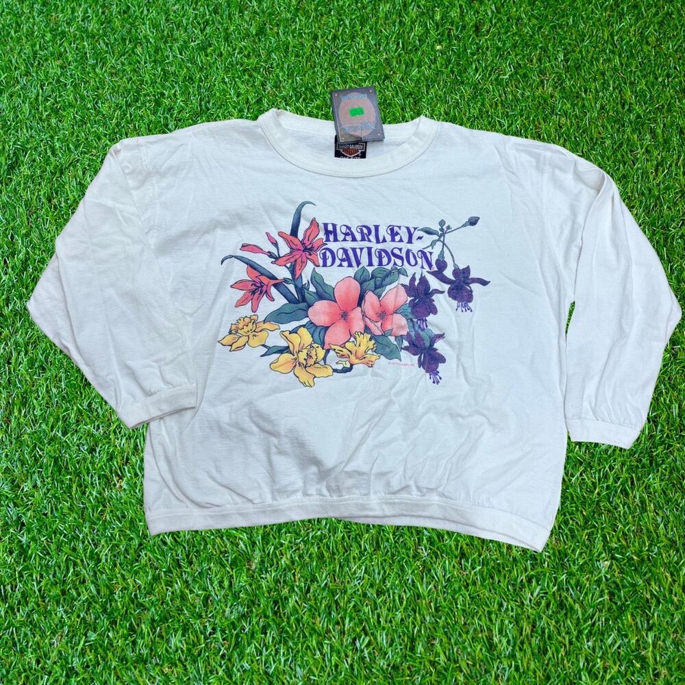 Vintage Floral Harley Davidson Cropped Sweater